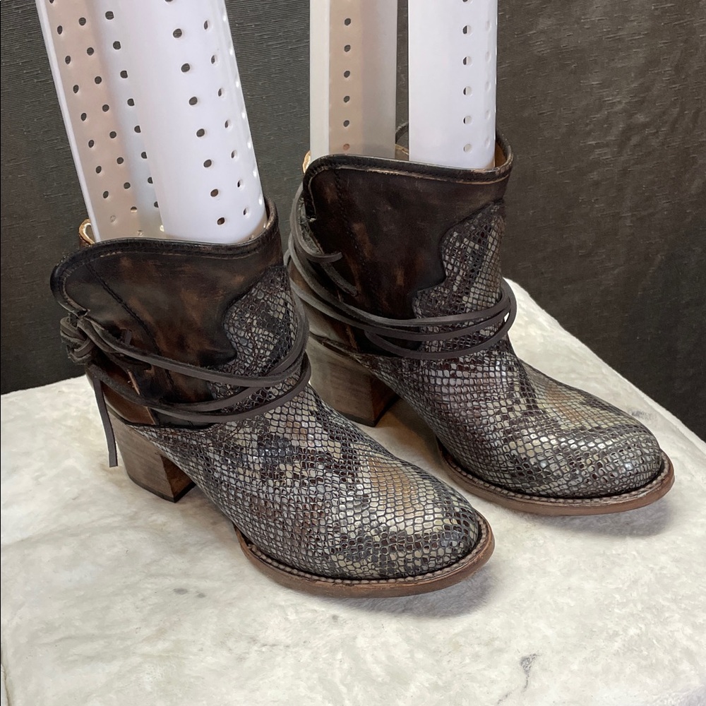 Freebird western Snakeskin and Distressed Leather Ankle Boots